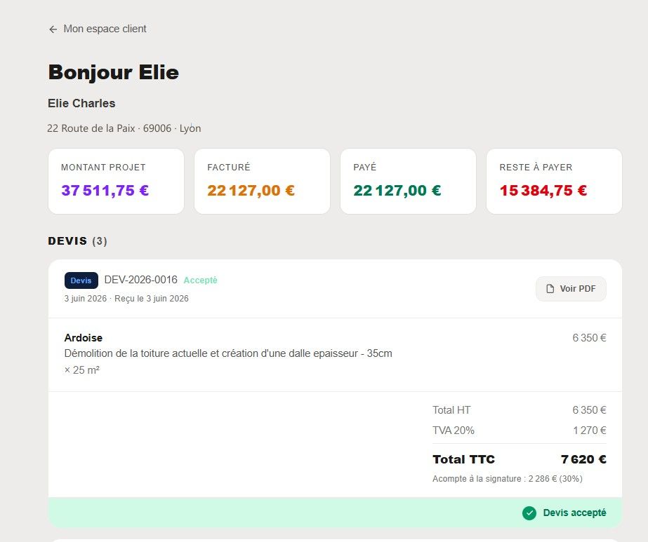 Espace client : suivi du projet et des documents